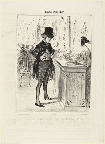 Utrata pół filiżanki przy dominie i sakiewki na ulicy, numer 12 z serii Émotions Parisiennes z Le Charivari autorstwa Honoré Daumier