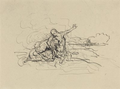 Centaur niosący kobietę (pióro i czarny tusz z tuszem na kredce na papierze) autorstwa Honore Daumier