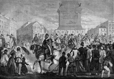 Parada spahis algierskiej armii kolonialnej ulicami Paryża (przejście na Place de la Bastille) autorstwa Honoré Daumier