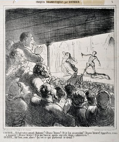 Skecz dramatyczny: "On był twoim kochankiem Madame..." Rycina autorstwa Honore Daumier (1808-1879) w "Le Charivari". Palais Longchamp, Musee des Beaux Arts de Marseille. autorstwa Honoré Daumier