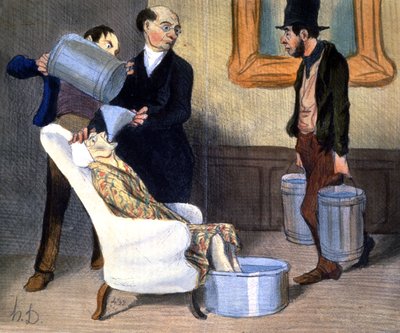 Hydroterapia, regeneracja przez wchłanianie wody, ok. 1850 r. (Ilustracja) autorstwa Honoré Daumier