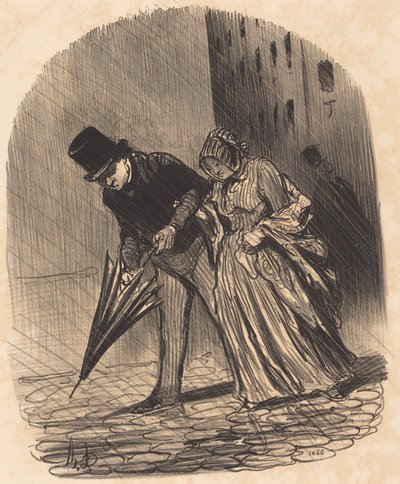 Wada zbyt skomplikowanego parasola ze sprężynami autorstwa Honoré Daumier