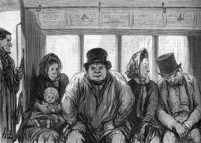 Wnętrze omnibusa. Rysunek Honore Daumiera (1808-1879). autorstwa Honoré Daumier