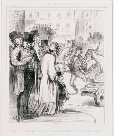 Le Nouveau Paris: Jakie to szczęście dla spieszących się, że drogi zostały poszerzone (Nowy Paryż) autorstwa Honoré Daumier