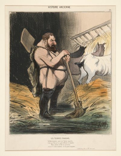 Stajnie Augiasza. Zostać czyścicielem dla wspaniałego bohatera, z Historii starożytnej autorstwa Honoré Daumier