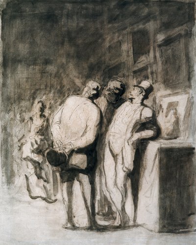 Trzej koneserzy. Rysunek Honore Daumier (1808-1879), sztuka francuska, XIX-wieczny realizm. Instytut Sztuki w Chicago (USA). autorstwa Honoré Daumier