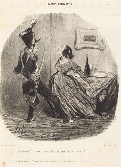 Nieszczęśniku! Chcesz więc zabić ojca swoich dzieci? autorstwa Honoré Daumier