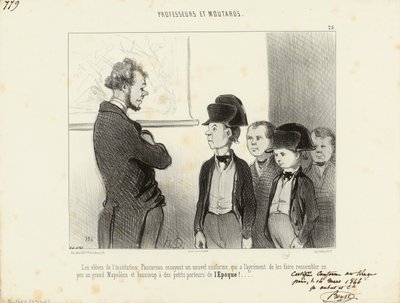 Nauczyciele i smarkacze. Uczniowie instytucji Pascareau przymierzają nowy mundurek... 25. autorstwa Honoré Daumier