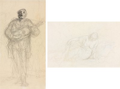 Śpiewający gitarzysta (recto); Pochylona kobieta oparta na ramieniu (verso) autorstwa Honoré Daumier