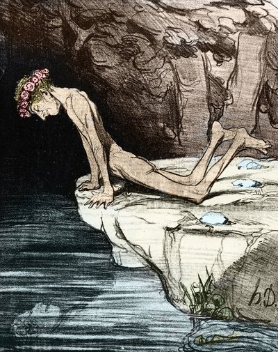Piękny Narcyz. Autor: Honore Daumier de Salvandy (1795-1856), pisarz, polityk i historyk, członek Academie Française XIX w. (litografia) autorstwa Honoré Daumier