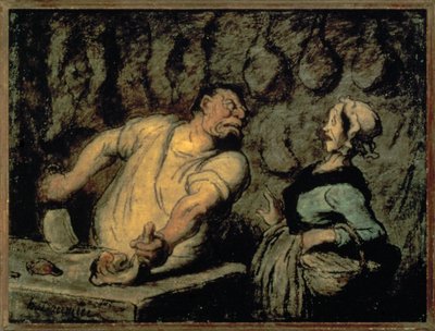 Rzeźnik, targ Montmartre (olej na panelu) autorstwa Honore Daumier