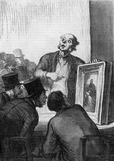 Dom aukcyjny: ekspert sztuki. Karykatura Honore Daumiera (1808-1879). Grawerowanie w „”Le Monde Illustré””n°308 z 7 marca autorstwa Honoré Daumier