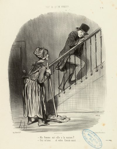 Wszystko, czego się zapragnie, nr 4: Czy moja żona jest w domu? ... autorstwa Honoré Daumier