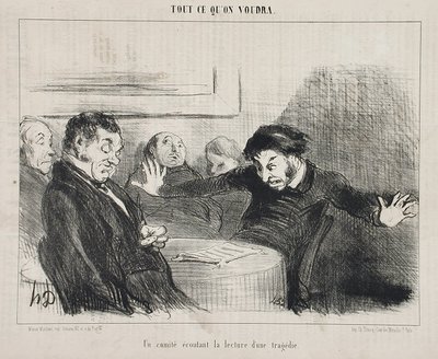 Komitet słuchający czytania tragedii autorstwa Honoré Daumier