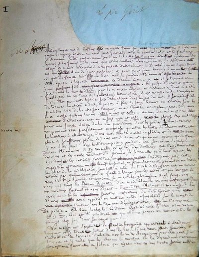 Pierwsza strona rękopisu „Le Pere Goriot” (pióro i atrament na papierze) autorstwa Honore de Balzac