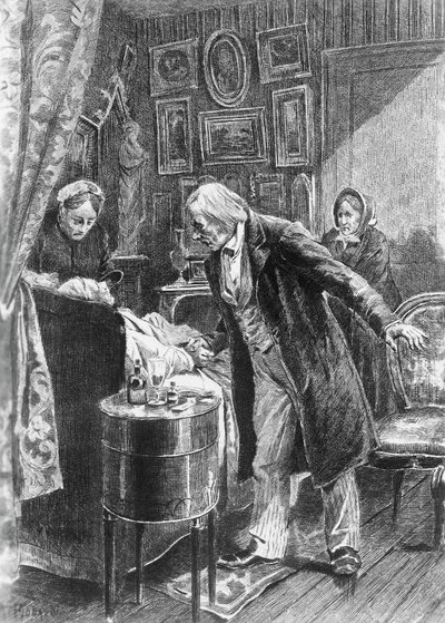 Ilustracja Alcide Theophile Robaudi (czynny 1874-1884) do kuzyna Ponsa, powieść Honore de Balzac (1799-1850) z wielotomowego zbioru zatytułowanego Human Comedy, wydanego w 1900 r., Paryż autorstwa Honore de Balzac