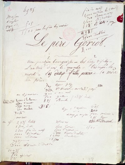 Strona rękopisu „Le Pere Goriot” 88; „Komedia ludzka”; autorstwa Honore de Balzac