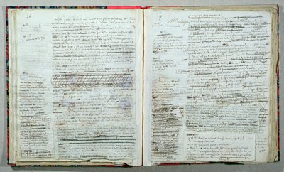 Strony 26 i 27 rękopisu „Wann-Chlore”, opublikowanego anonimowo w 1825 r. (pióro i atrament na papierze) autorstwa Honore de Balzac