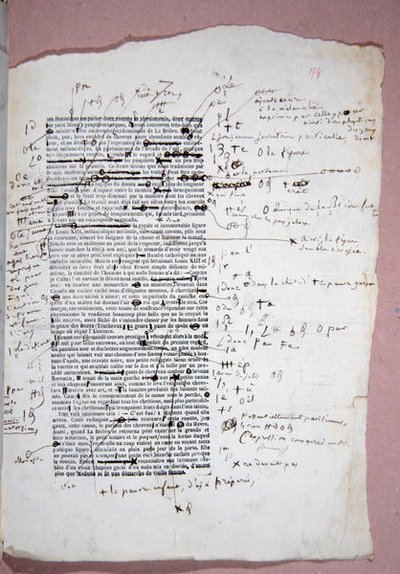 Dowód strony 174 „Modeste Mignon” z adnotacjami i poprawkami autora (pióro i tusz na papierze) autorstwa Honore de Balzac