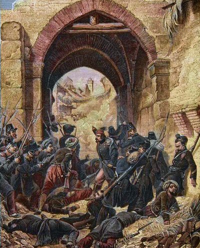 Oblężenie Konstantyna Algierii w 1837 r. – Zdobycie Konstantyna – Atak na Bramę Konstantyna – 13 października autorstwa Horace (after) Vernet