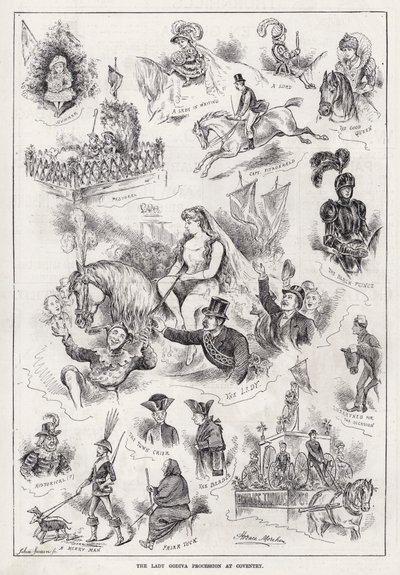 Procesja Lady Godiva w Coventry (grawerowanie) autorstwa Horace Morehen