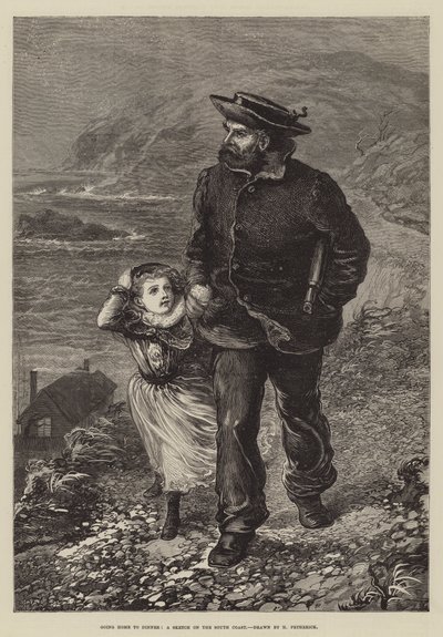Wracając do domu na obiad, szkic na południowym wybrzeżu autorstwa Horace Petherick