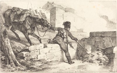 Artylerzysta rozpalający minę autorstwa Emile Jean Horace Vernet