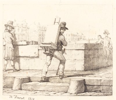 Artysta niosący sztalugi z kamieniem litograficznym autorstwa Emile Jean Horace Vernet