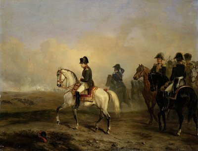 Cesarz Napoleon I i jego sztab na koniu autorstwa Emile Jean Horace Vernet