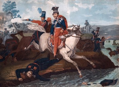 Mort du Prince Józef Poniatowski (1763-1813)- Śmierć księcia Józefa Poniatowskiego w bitwie pod Lipskiem - Vernet, Horacy (1789-1863) - 1820 - Litografia kolorowa - 40x54,4 - Kolekcja prywatna autorstwa Emile Jean Horace Vernet