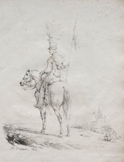 Zbiór esejów litograficznych: Le Lancier en Vedette, 1816. autorstwa Emile Jean Horace Vernet
