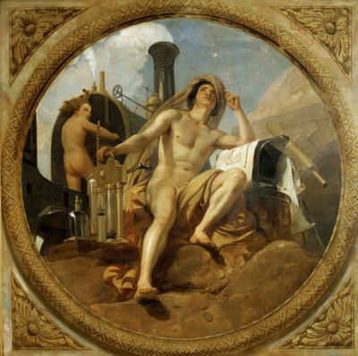 Geniusz pary na ziemi Obraz sufitowy, Salle des Pas perdus, 1839-1847. autorstwa Emile Jean Horace Vernet