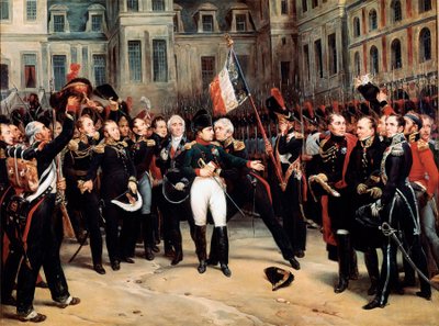 Pożegnanie Napoleona Bonaparte z Gwardią Cesarską, Fontainebleau autorstwa Emile Jean Horace Vernet