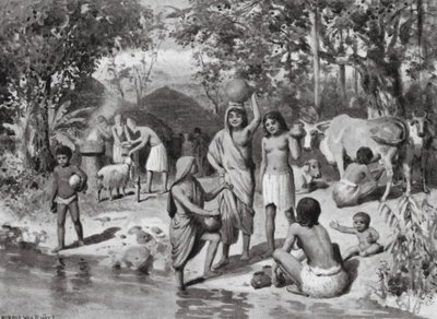 Aryjczycy osiedlili się w Indiach, Ofiara pod gołym niebem (litografia) autorstwa Horace van Ruith