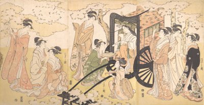 Wycieczka Wiśniowa Szlachetnej Damy i Pomocników, ca. 1797. autorstwa Hosoda Eishi