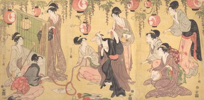 Parodia Yuranosuke w Dzielnicach Przyjemności, ca. 1797. autorstwa Hosoda Eishi