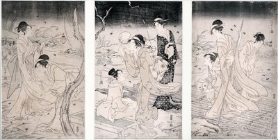 Polowanie na świetliki o zmroku, 1796-97 (drewnodruk) autorstwa Hosoda Eishi