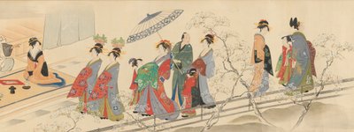 Trzej bogowie szczęścia Odwiedź Yoshiwara..., początek XIX wieku. autorstwa Hosoda Eishi