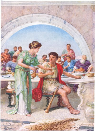 „Jak wyglądał, skurczył się i wzdrygnął”, ilustracja do „Jak Tezeusz zabił pożeraczy ludzi”, z książki „Bohaterowie greckich bajek”, autorstwa Charlesa Kingsleya (1819-75) (kolor litho) autorstwa Howard Davie