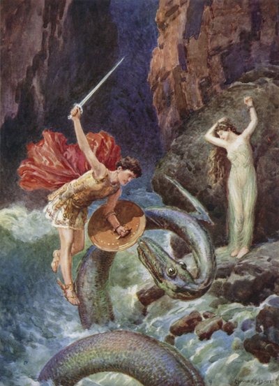 Z wysokości powietrza spadł Perseusz. Z Jak Perseusz przybył do Etiopii (kolor lito) autorstwa Howard Davie