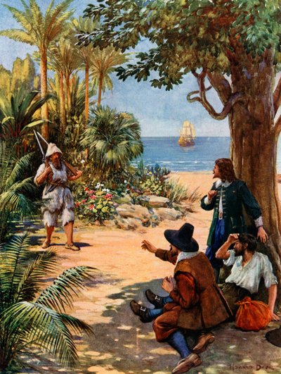 Ilustracja do Robinsona Crusoe autorstwa Howard Davie