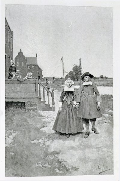 Wzdłuż Canal na Starym Manhattanie, ilustracja z „Ewolucji Nowego Jorku” Thomasa A. Janviera, wyd. w Magazynie Harpera, 1893 autorstwa Howard Pyle