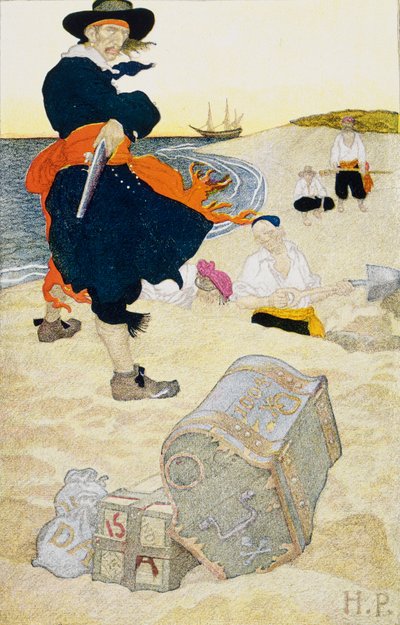 Zakopany skarb, początek XX wieku (ilustracja książkowa) autorstwa Howard Pyle