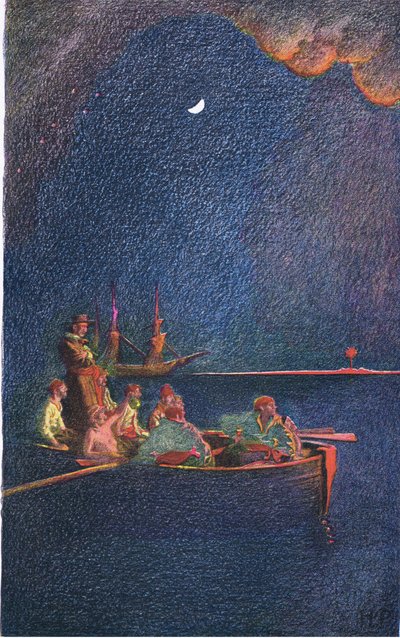 Spalenie statku, z Księgi piratów Howarda Pylesa wydanej przez Harper & Bros, 1921 autorstwa Howard Pyle