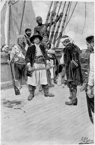 Kapitan Tongrelow wziął największy, ilustracja z „New York Colonial Privateers” Thomasa A. Janviera, wyd. w Magazynie Harpera, 1895 autorstwa Howard Pyle
