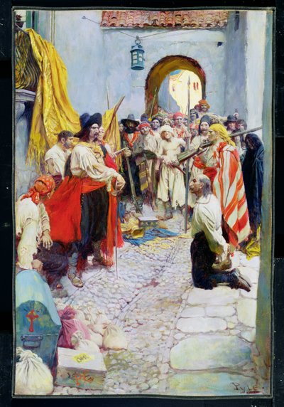 Wymuszanie hołdu od obywateli, czyli Worek Kartageny, z „Losu miasta skarbów” Howarda Pyle