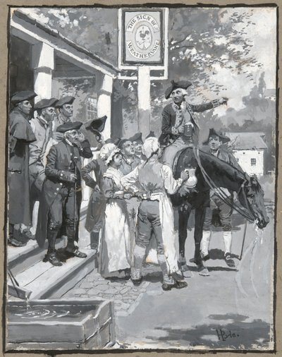 Zatrzymuje się przy znaku wiatrowskazu, rysuje ilustrację do wiersza autorstwa Howard Pyle