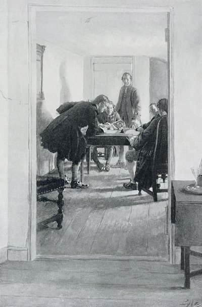 W Old Raleigh Tavern, ilustracja z "At Home in Virginia" Woodrowa Wilsona, opublikowana w Harper
