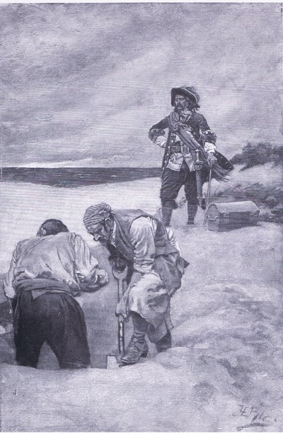 Kidd na Gardiners Island, z Księgi piratów Howarda Pylesa wydanej przez Harper & Bros, 1921 autorstwa Howard Pyle