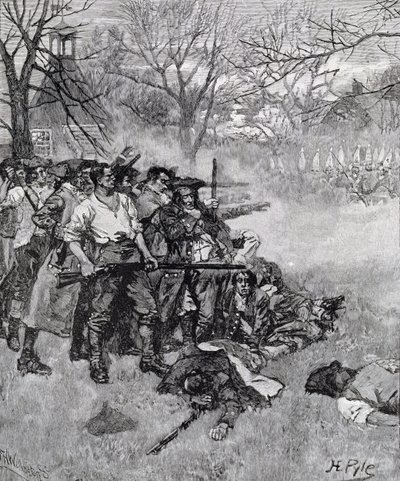 Lexington Green – „Jeśli chcą wojny, równie dobrze może zacząć tutaj”, grawerowane przez F.H. Wellingtona, z Harper